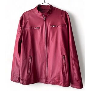Men's Stand Collar Leather Jacket Size Small